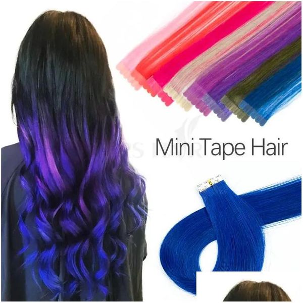 Kits de extensión de cabello Cinta de extensiones en exetnsions de color humano mini Ins para reflejos/agregar volumen Dobleado adhesivo Drop entrega OTWVV