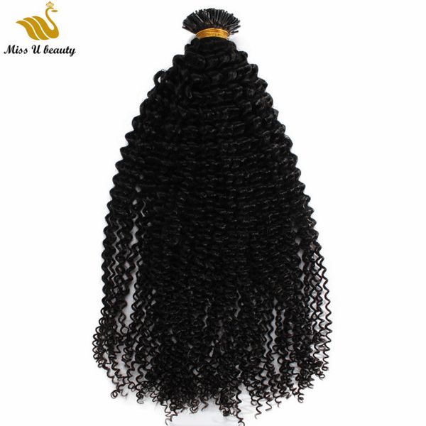 Extensiones de cabello humano virgen Jerry Curl Afro Kinky I tip Natural Black Color 100g