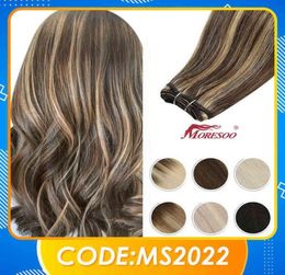 Haarextensies stukken moresoo-extensiones de cabello humano brasileo remy mechones tejido liso natuurlijke 100 g por kostura extensiones remy 2102229995428