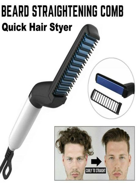 Fer à lisser thermique Styler hommes friser bigoudi brosse électrique peigne à barbe Salon professionnel 2 en 1 outil de chauffage rapide Set8580618