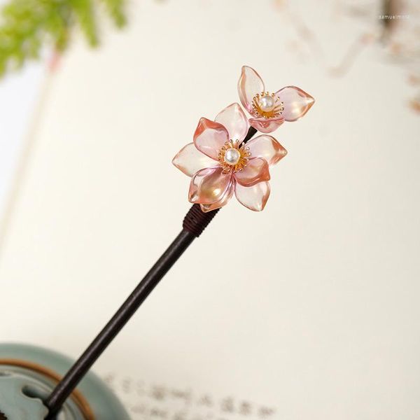 Bijoux de cheveux 1 pièces fleur perles simulées à la main pinces à cheveux fourchette en bois chinois Hanfu robe bâtons décoratifs