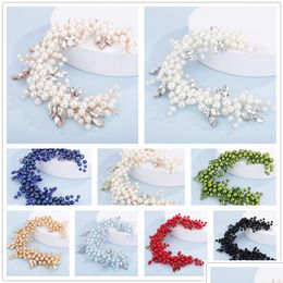 Jóias de cabelo 12 cores sier artesanal noiva luxo vermelho azul strass pérolas tiaras nupcial headband acessórios para mulheres drop deliv dhntl