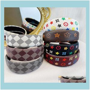 Haar Sieraden 7Color Retro Simple Temperament Hoofdbanden Koreaanse PU Lederen Kleur Letters Plaid Designers Letter Print Hoofdband Dames Hiar Hoop