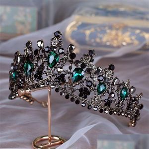 Haarsieraden Barok Brons Zwart Groen Kristal Bruidstiara Kroon Vintage Diadeem Voor Bruiden Hoofdbanden Accessoires 220831 Drop Deliv Dhywq