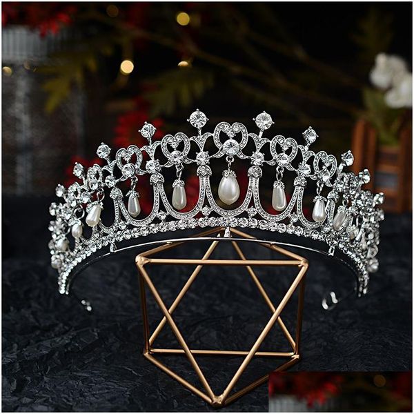 Joyería para el cabello Perla de cristal barroco Tiaras nupciales Diana Corona Desfile Diadema Novia Diadema Accesorios Tiara De Noiv Dhgarden Dhn2Y