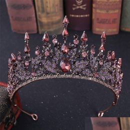 Bijoux de cheveux Baroque Rétro Bronze Violet Cristal Diadèmes De Mariée Couronne Pageant Diadème Voile Tiara Bandeaux Accessoires 220831 Drop Deli Dhnde