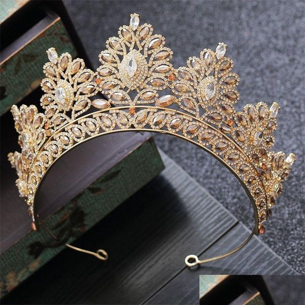 Bijoux de cheveux baroques vintage couleur or champagne diadèmes de mariée couronne accessoires cristal pageant reine diadème 220831 livraison directe H Dhot9