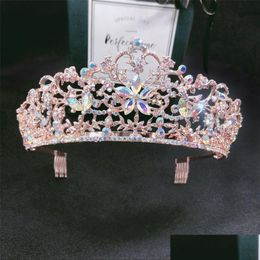 Haarschmuck Barock Vintage Rose Gold Farbe Kristall Blumen Braut Tiaras Krone Festzug Kronen mit Kamm Zubehör 220831 Drop Del Dh0R7