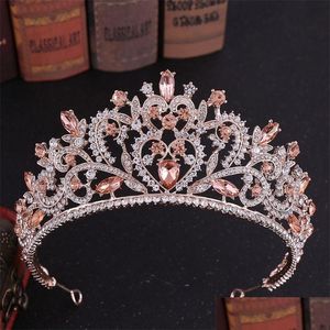 Haarsieraden Barok Vintage Roségoud Perzik Hart Kristal Bruidstiara's Kronen Optocht Diadeem Sluier Tiara Accessoires 220831 Drop Del Dhezc