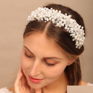 Bijoux de cheveux diadème de mariée chapeaux perle couronne princesse poire cristal bandeau accessoires 230202 livraison directe bijoux de cheveux Dhcgf
