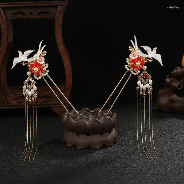 Bijoux de cheveux accessoires traditionnels chinois bâtons faits à la main femmes fleur cristal long métal glands épingle à cheveux