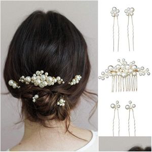 Bijoux de cheveux Perles classiques Peigne Épingles de mariée Clips Femmes Accessoires Coiffes faites à la main Ornements de mariée 5pcs / Set Drop Delivery Hairjewelry