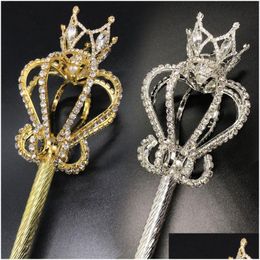 Haar sieraden kristal scepter toverstok goldsier kleur tiaras en kronen scepter koning koningin optocht feestkostuums handhel dhgarden dhdyn