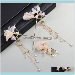 Joyas para el cabello Jewelryhair Clips Barrettes Simple Super Fairy Fashion Mujeres Pins Flower Tassel Step Shake Comb Stick Sets Antique Wedding Ae