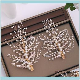 Bijoux de cheveux Jewelryhair Clips Barrettes Couleur Dorée Feuille En Forme De Perle Épingle À Cheveux Pour Dames Mariage Aessories Chapeaux Mode Femmes Drop D