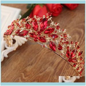 Hair bijoux bijouxhair clips barrets baroque or couleur or rouge cristal badal tiaras aessories aessories raminestone Pageant bal couronne pour