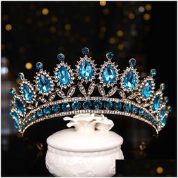 Haar sieraden luxe blauw kristal kroon bruid tiaras en s queen diadeem optocht bruidsaccessoires 230202 drop levering hairje dh8rb
