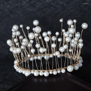 Haar sieraden Shuangr Exquise Bridal Pearl Crown Tiaras Hoofdband Cake Decoratie Seagrass Pearls Gebakken Ronde hoofdtooi bruiloft