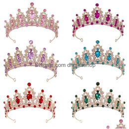Haarsieraden Tiara Crystal Bridal Crown Sier Color Diadeem Sluier Tiara's S Accessoires Hoofddeksels Head Jewelr Drop Delivery Hairjewelry Dhr0D