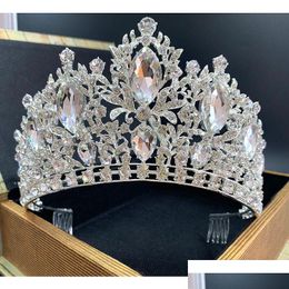 Haar sieraden trendy sier kleur kristal koningin grote kroon bruids tiara dames schoonheid optocht bruid accessoires drop deliv dhgarden dhq9h