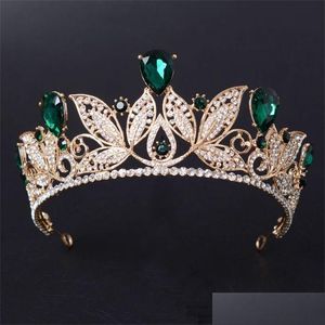 Bijoux de cheveux Vintage vert rouge diadème de mariée mode diadème d'or pour les femmes robe princesse couronne accessoires 220831 livraison directe Hai Dh5E6