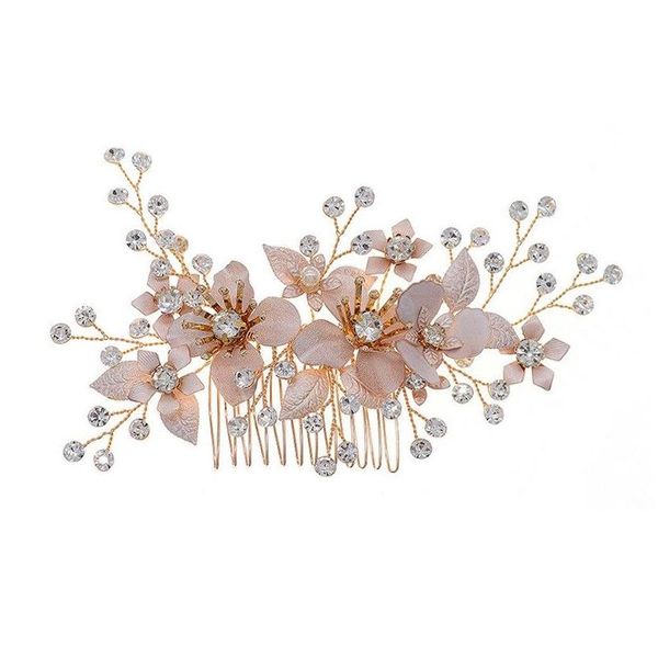 Bijoux De Cheveux Vintage Pince À Cheveux Forme De Fleur À La Main Or Couleur Peigne Mariée Strass Femmes Épingles À Cheveux Headpeice Accessoire Dro Dh2Tm