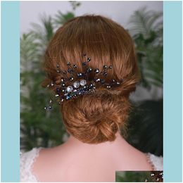 Haar sieradenclips BRIPS BARRETTES BALCK CRYSTAL BRIDAL Comb Elegante vrouwen hoofddeksels bloem sieraden feest hoofdtooi bruiloft ornamenten voor d