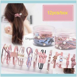 Hair Jewelryhair Clips Barrettes Fashion Aessories Jewelry Korean Elastic Pearl Crystal Flower Rope 12Pcs Set para mujeres niñas con caja Dro