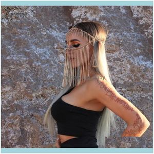 Bijoux de cheveuxPinces à cheveux Barrettes Mode Or Couleur Voile Masques Bandeau Métal Long Tassel Head Chain Party Show Aessories Headpiece Jewelr