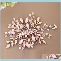 Haar sieradenclips BRIPS BROPSTES ROSE GOUDEN Kleur Bloem Leaf Shining Crystal kralen Kammen Bruid Noiva Wedding Sieraden Hoofdkleding Forseven Dro