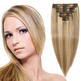 Hair Lace Pruiken Human Wig Vrouw Lang rechte acht stuk set 18 kaart Echte haarclip in