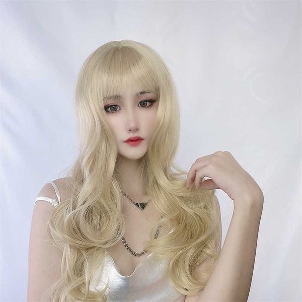 Cheveux Dentelle Perruques Net Rouge Live Color Perruque Femme Cheveux Longs Bouclés Air Bangs Big Wave Fibre Chimique Coiffures