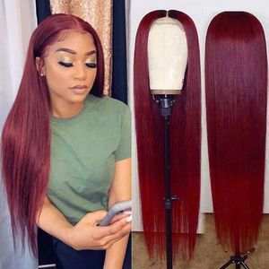 Cheveux Dentelle Perruques Produit Recommandation Perruque Femme Vin Rouge Fibre Chimique Long Cheveux Raides
