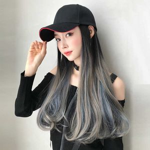 Hair Lace Wigs trendy hoed gradiënt highlights cap lang haar micro krullen net rood mode pruik