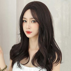 Pelucas de encaje de pelo peluca femenina Sed Bangs tejido a mano encaje frontal coreano Natural pelo largo y rizado cubierta de cabeza dividida simulada