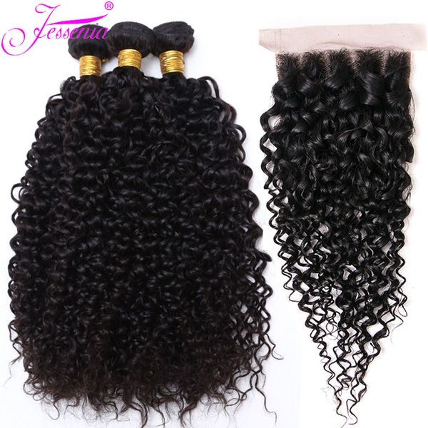 Morceaux de cheveux 12A Mongol Afro Kinky Curly 3 Bundles Avec Fermeture Human HD Deep Weave 230505