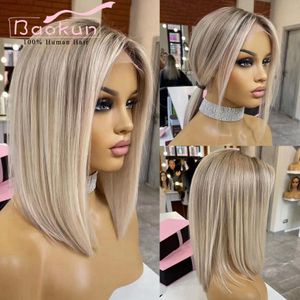 Morceaux de cheveux 13x4 Court Ash Blonde Lace Front Human 360 Frontal Highlight Bob Straight For Women 230609