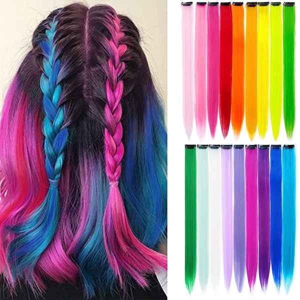 Piezas para el cabello 18 colores Clip de color sintético en 10PCPack Straight Rainbow s 22 pulgadas Postizos destacados para niños 230621