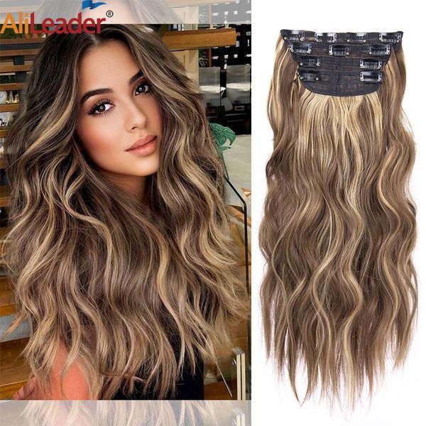 Pièces de cheveux 4pcSet 20 pouces Clipt de cheveux synthétiques en longsiles de cheveux épais ondulés pour femmes