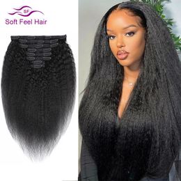 Haarstukken Afro Kinky Recht Clip Ins Menselijk Natuurlijk Remy Braziliaans 8-delig Set 140G Inch Zacht gevoel 231013