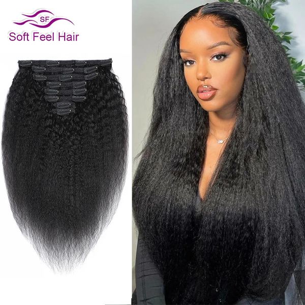 Morceaux de cheveux Afro Kinky Straight Clip Ins Humain Naturel Remy Brésilien 8 Pcs Ensemble 140G Pouce Doux Sensation 231013