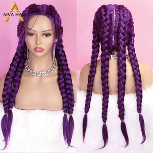 Morceaux de cheveux Aiva violet noir tresse synthétique bleu résistant à la chaleur tresses avec boîte de bébé tressé pour les femmes 230609