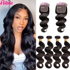 Morceaux de cheveux Alibele 5x5 HD Lace Closure With Bundles Body Wave brésilien 10 30 pouces de long 4x4 230505