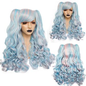 Morceaux de cheveux ANOGOL Multi couleur Synthétique Cosplay Lolita 2 queues Longue Vague de Corps Rose Brun Rouge Noir Blonde pour Halloween Party 230609