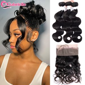 Haarstukken Body Wave Bundels met frontale Braziliaanse menselijke 360 ​​transparant kant vooraf geplukte Remy Gabrielle 230314