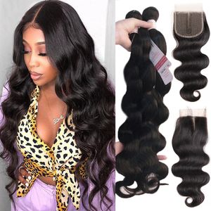 Morceaux de cheveux Vague de Corps Bundles Humains Avec Fermeture Remy Brésilien 5x5x1 36 38 40 Pouces Long Extension 230417