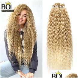 Extensions de cheveux Bol Curly Organic Extensions 32 pouces de longs faisceaux synthétiques Ombre Blonde Faux pour les femmes Vague d'eau Résistant à la chaleur 9Pcs 22 Dh0Dc