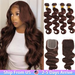 Morceaux de cheveux Bundles colorés avec Clre Body Wave Brésilien Human Weave HD Lace Ombre Brown Weaving s 230214