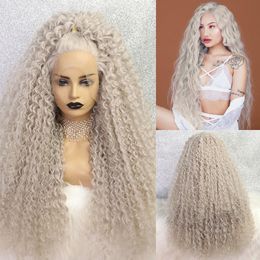 Morceaux de cheveux Drag Queen Synthétique Transparent Dentelle Avant Gris Rose Afro Crépus Bouclés Cosplay Pour Les Femmes Noires 230609
