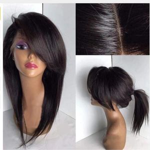 Morceaux de cheveux Fringe Silky Straight Lace Front Synthétique Pour Les Femmes Noires Avec Partie Latérale Frange Pré Plumée Délié Naturel 230609